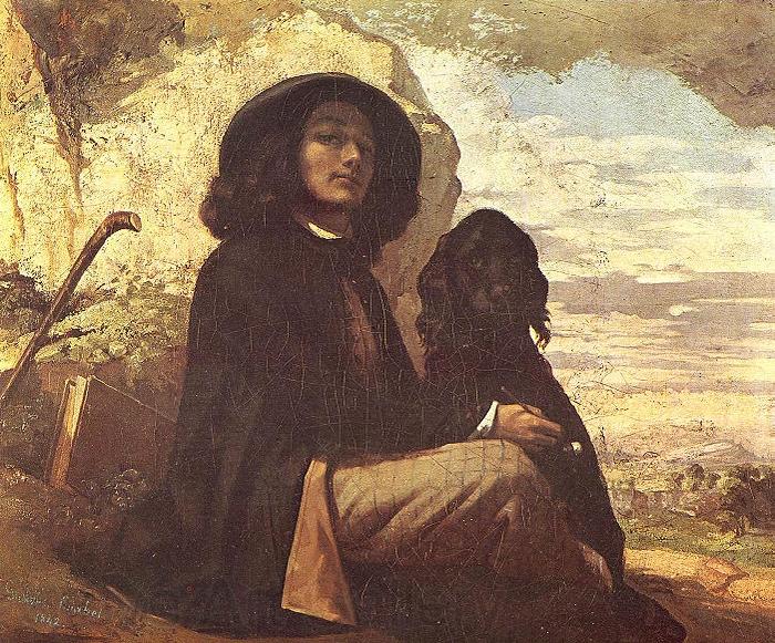 Gustave Courbet Selfportrait with black dog. Norge oil painting art